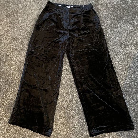 LOFT Pants - NWT LOFT Pants Women's Sz 12 Black The Peyton Trouser Crushed‎ Velvet Wide Leg